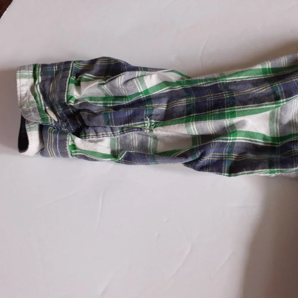 Oshkosh Boys Shirt Button Down Blue Green Plaid Long Sleeve Size 3T